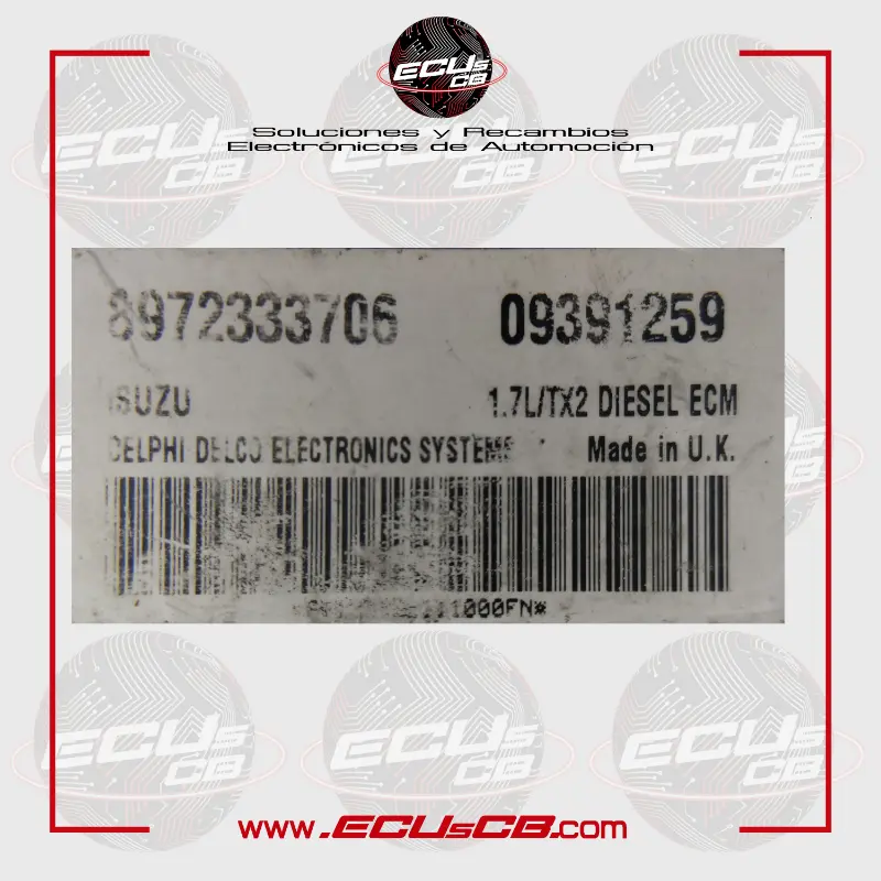 ECU Delphi 1.7L / 8972333706 / 09391259 Opel - TX2 / 1.7L TX2 / 1.7LTX2 / 89 723 337 06 / 09 391 259 ECU Delphi 1.7L / 8972333706 / 09391259 Opel - TX2 / 1.7L TX2 / 1.7LTX2 / 89 723 337 06 / 09 391 259 - Imagen 2