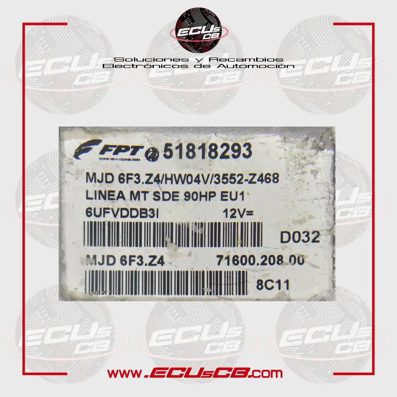 ECU Magneti Marelli Fiat MJD6F3.Z4 / MJD 6F3.Z4 / 71600.208.00 | 71600-208-00 | 71600 208 00 | 7160020800 / 51818293 | 51 818 293 ECU Magneti Marelli Fiat MJD6F3.Z4 / MJD 6F3.Z4 / 71600.208.00 | 71600-208-00 | 71600 208 00 | 7160020800 / 51818293 | 51 818 293 - Imagen 2