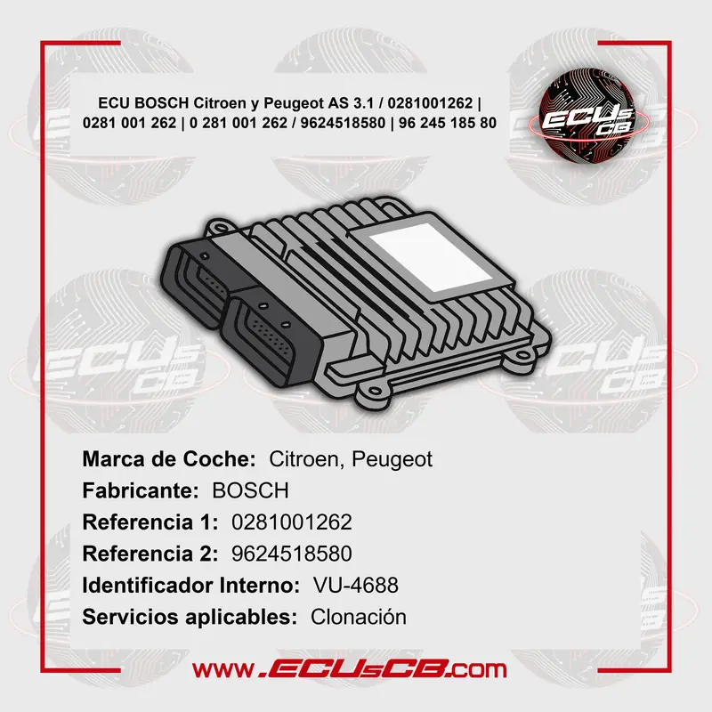 ECU BOSCH Citroen y Peugeot AS 3.1 / 0281001262 | 0281 001 262 | 0 281 001 262 / 9624518580 | 96 245 185 80 ECU BOSCH Citroen y Peugeot AS 3.1 / 0281001262 | 0281 001 262 | 0 281 001 262 / 9624518580 | 96 245 185 80_5B