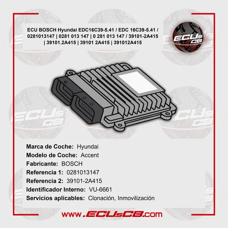 ECU BOSCH Hyundai EDC16C39-5.41 / EDC 16C39-5.41 / 0281013147 | 0281 013 147 | 0 281 013 147 / 39101-2A415 | 39101.2A415 | 39101 2A415 | 391012A415 ECU BOSCH Hyundai EDC16C39-5.41 / EDC 16C39-5.41 / 0281013147 | 0281 013 147 | 0 281 013 147 / 39101-2A415 | 39101.2A415 | 39101 2A415 | 391012A415_5B